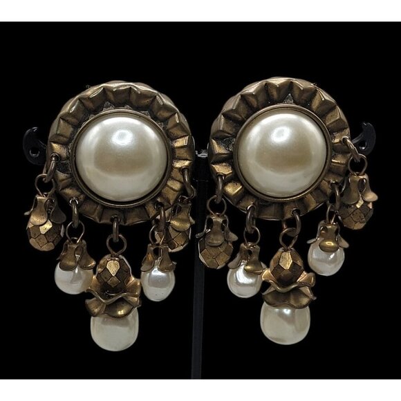 Baer SF Post Earrings With Faux Pearls & Dangling Beads Statement Vintage - Picture 3 of 15